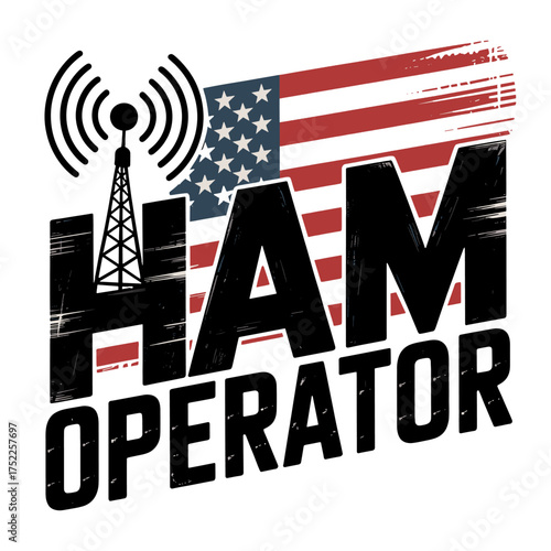 Ham Radio Operator With American Flag And Antenna Tower amateur radio communication