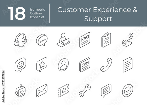 Isometric Customer Support and Experience Outline Icons Minimalist Vector Set for E-commerce and Digital Service Design