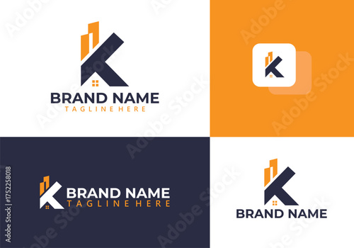 Initial letter K real estate logo vector. Letter K with home design
