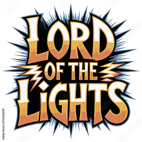 Lord of the Lights text logo with explosive burst effect and lightning bolts typography lettering