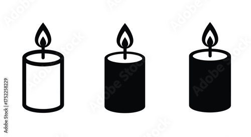Simple black and white illustration of three lit candles in a row