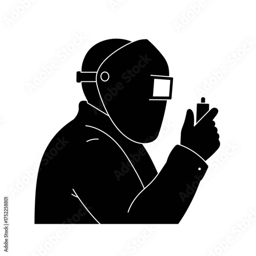 Man wearing welding mask preparing to ignite torch for welding  