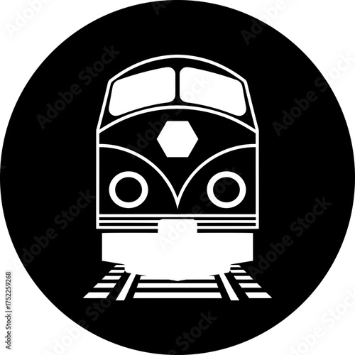 Illustration vector of a train front view on a circular background with a simple and minimalist design style
