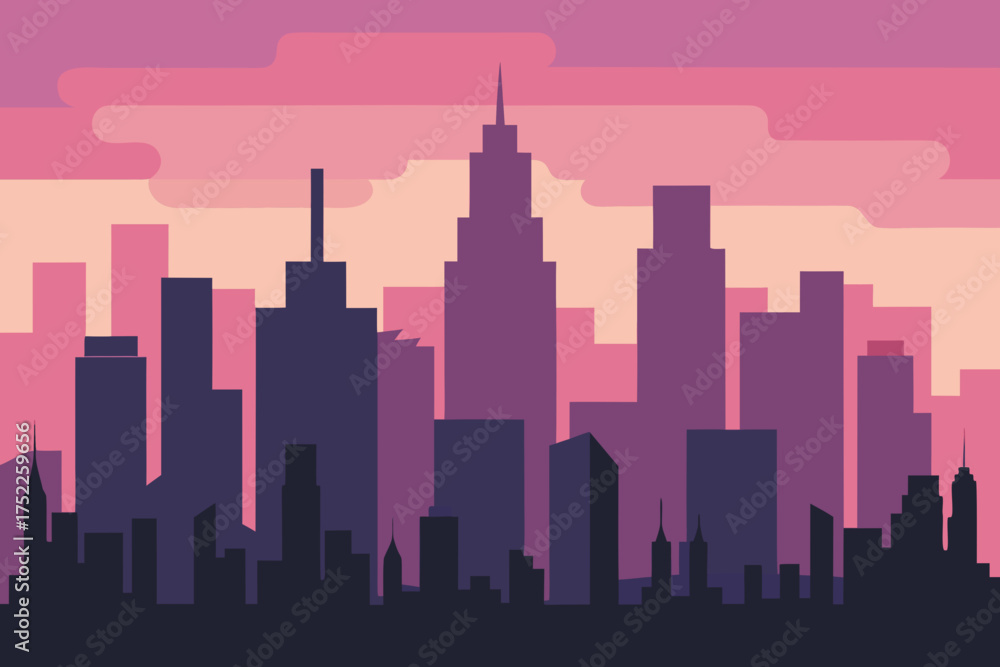 Naklejka premium Silhouette of a city skyline at sunset illustration