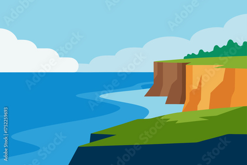 A scenic view of cliffs by the sea with cloudy sky
