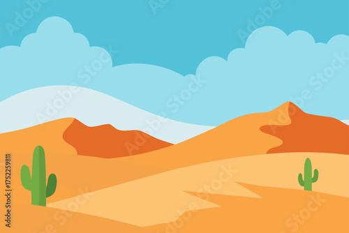 Desert landscape with cactus and cloudy sky scene