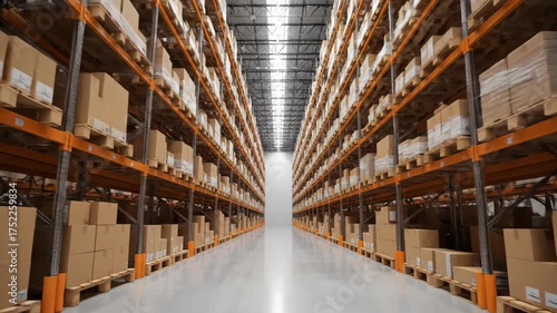 Wallpaper Mural Spacious Warehouse Aisle with Rows of Shelves and Cardboard Boxes Torontodigital.ca