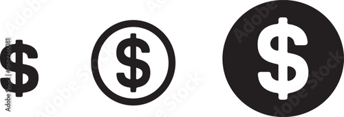 Black and white dollar symbols in varying sizes currency finance
