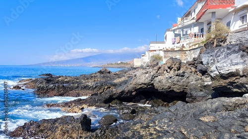 Coastal village Bocacangrejo on the rocky shore of the Atlantic Ocean, Tenerife, Canary Islands, Spain