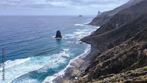 Panoramic view. Landscape of the northern part of the island. Rocky coast, viewpoint - Mirador Playa de Benijo, Atlantic Ocean. Tenerife. Canary Islands. Spain.