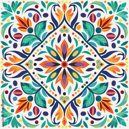 Seamless pattern of colorful floral ornaments