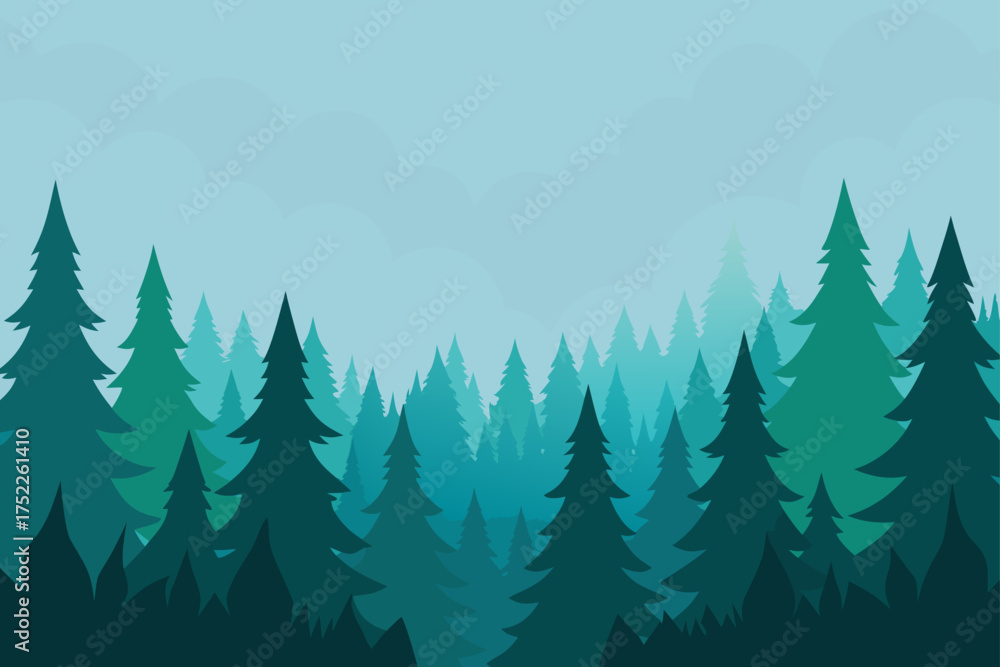 Fototapeta premium Illustration of a dense forest with evergreen trees