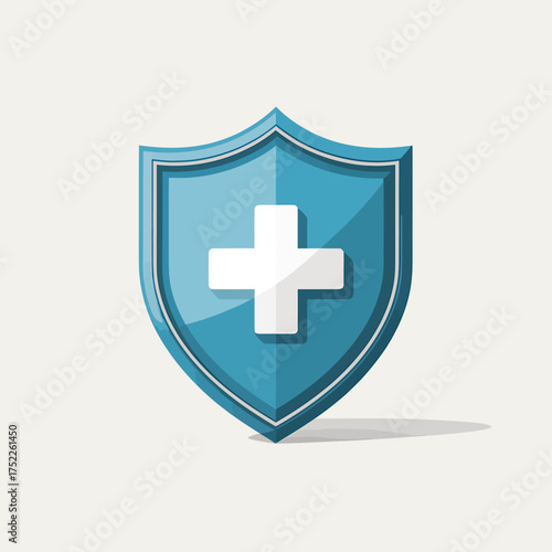 Medical shield protection symbol with white cross for healthcare security and insurance illustration for digital platforms and creative projects