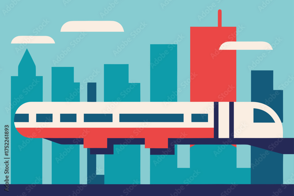 Obraz premium Modern train passing through a city skyline vector