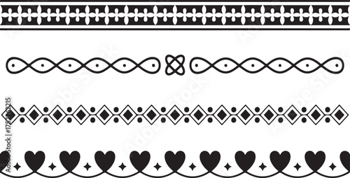 Decorative black borders with floral diamond and heart motifs white