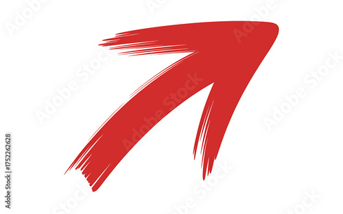 Vibrant Red Upward Arrow Painted with Bold Brush Strokes on White Background Represents Direction and Growth