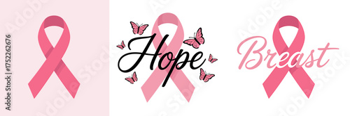 Breast Cancer Awareness Pink Ribbon Collection for Hope and Support to Promote Health and Prevention