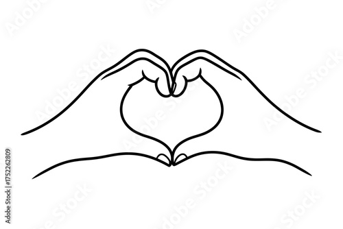 Minimalist Hand Heart Symbol Line Art Illustration Expressing Love and Connection with Clean Graphic Style