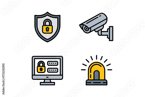 Security Icons for Digital Protection Security Camera Cyber Security and Safe Data Access