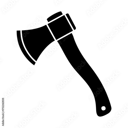 Black silhouette of an axe representing lumberjack work and historical tools for chopping wood illustration vector graphic design element on white background