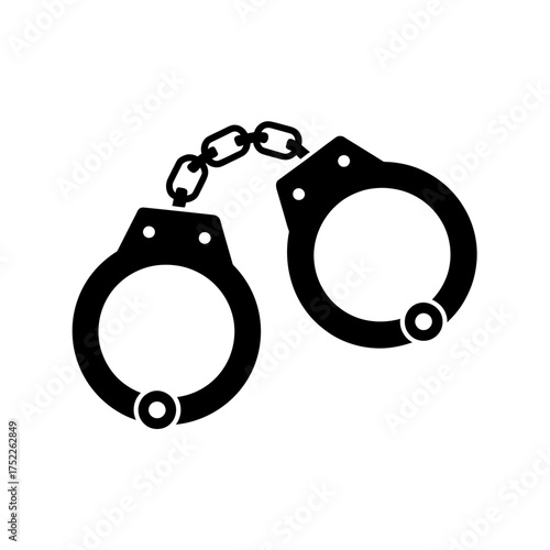 Black Handcuffs on White Background Symbolizing Law Enforcement and Criminal Justice System Representation in Modern Design