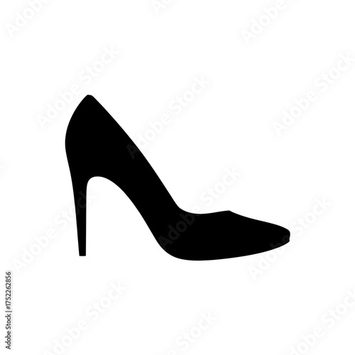 Elegant Black High Heel Shoe Silhouette on White Background Promoting Fashion and Style with Minimalist Design and Sophistication