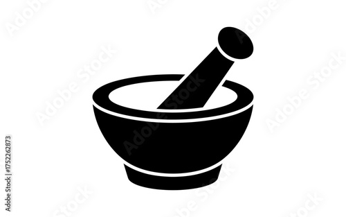 Mortar and Pestle Black Silhouette Design Ideal for Pharmaceutical or Herbal Concepts with Minimalist Aesthetic and Clean Lines