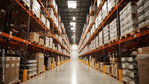 Wallpaper Mural Aisle View of an Organized Warehouse with Stacked Pallets and Boxes Torontodigital.ca