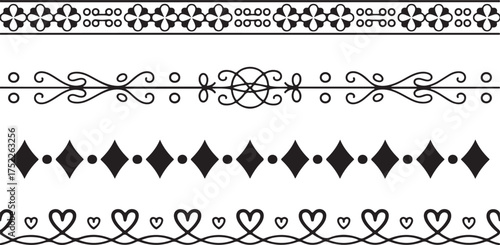 Decorative borders with floral diamond and heart motifs ornamental dividers