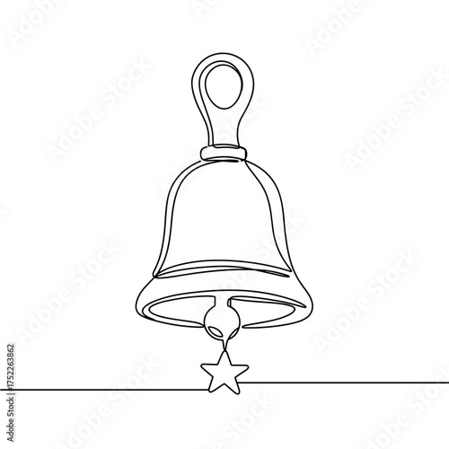 Bell with star clapper in minimalist line art style for Las Posadas  