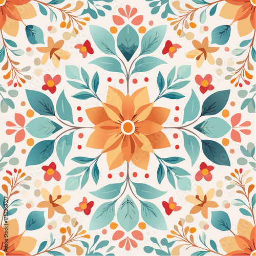 Seamless pattern of colorful floral elements