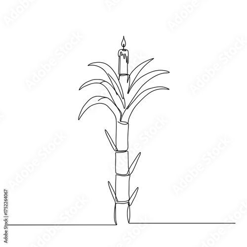 Sugarcane stalk with candle on top in minimalist line art style