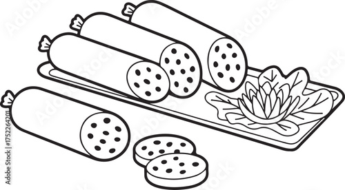 Sliced sausages and lettuce on a platter food