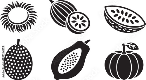 Stylized fruits and sunburst illustration food tropical