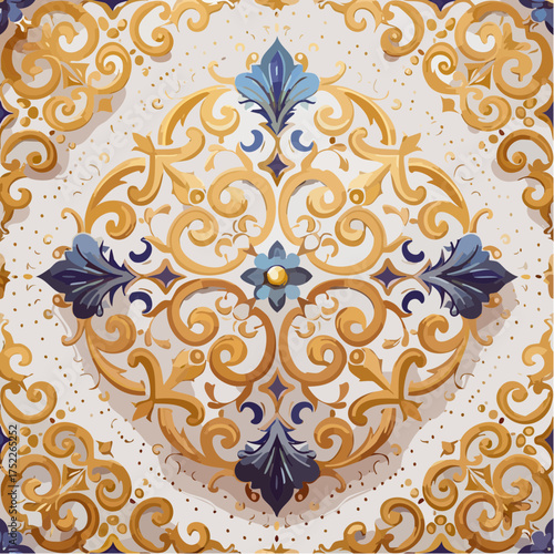 Seamless pattern of ornate gold baroque swirls