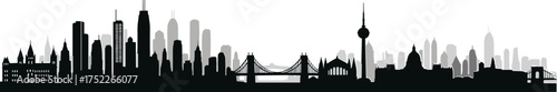 City skyline silhouette on white background
