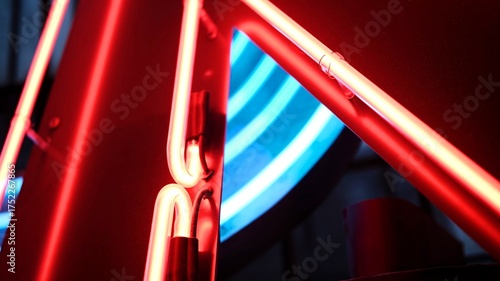 Illuminated Neon Colorful Sign Elements Close-Up