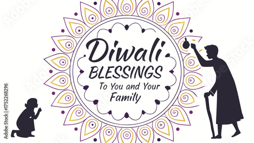 Elegant Diwali blessings for you and your family design, a celebration of light, hope, and prosperity for festive greeting cards and joyful holiday designs