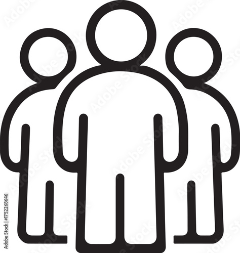 Outline Icon of Three People Standing Side-by-Side with Simple Body Shapes on a White Background vector