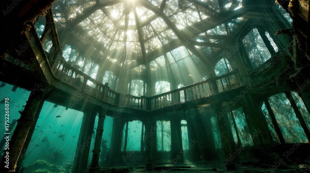 Obraz premium Sunlit underwater rotunda atmospheric scene of architecture and light