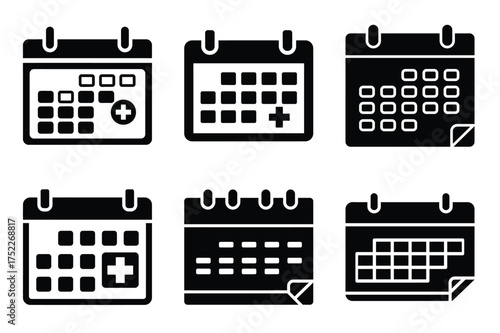 Medical calendar silhouette vector icon set