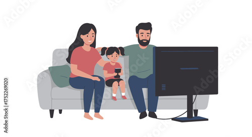 Family Watching Television Together, Spending Quality Time Relaxing on a Couch