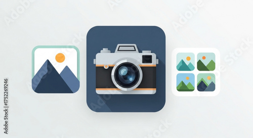 Camera and gallery icons on a representing photography, image editing, and visual content creation