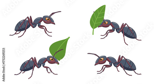 Ants Carrying Leaves A Cartoon Illustration of Teamwork and Nature's Tiny Workers