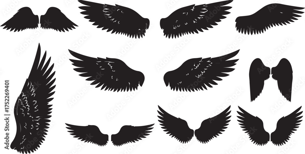 Obraz premium Dynamic angel wings collection for stunning graphic designs and creative projects, adding an ethereal touch to your artistic visions