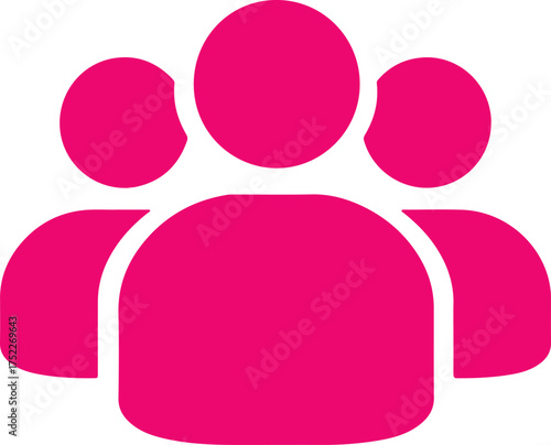 Vibrant Pink Icon Representing a Group of Three People Silhouettes on a White Background vector illustration