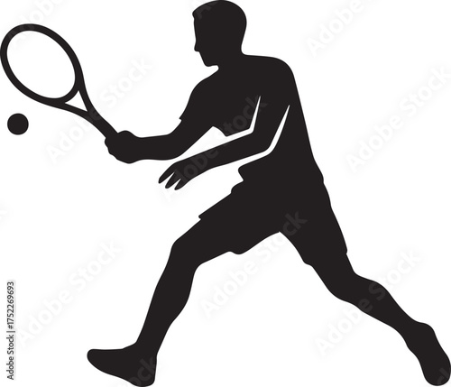 Dynamic tennis player silhouette swinging racket captures athletic action motion vector