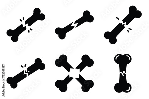 Broken bone silhouette vector icon set