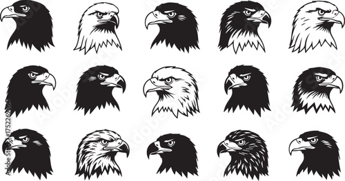 Striking set of eagle head designs for bold branding and impactful logos conveying strength and freedom in your next design project