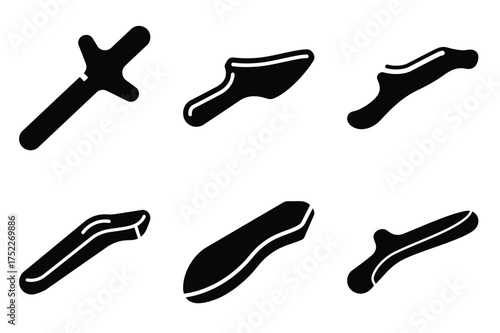 Crutch silhouette vector icon set